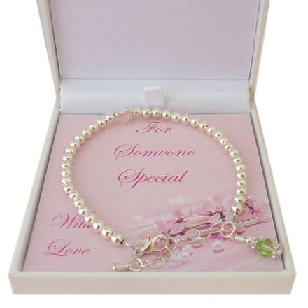 Birthstone Bracelet with Heart Bead in Special Gift Box