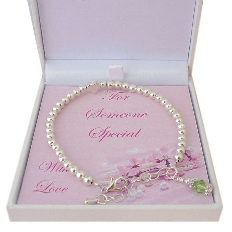 Birthstone Bracelet with Heart Bead in Special Gift Box | Jewels 4 Girls