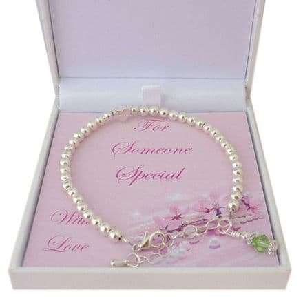 Birthstone Bracelet with Heart Bead in Special Gift Box