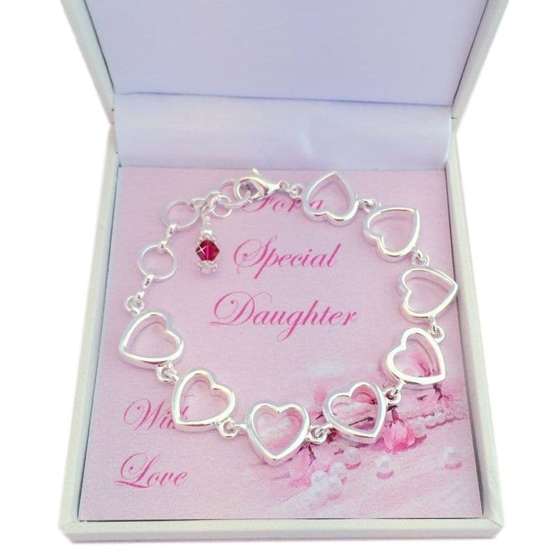 Birthstone Bracelet with Heart Chain for Sister, Daughter etc| Jewels 4 Girls