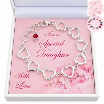 Birthstone Bracelet with Heart Chain for Sister, Daughter etc
