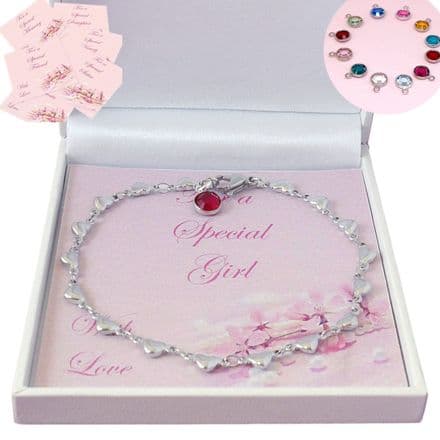Birthstone Bracelet with Heart Link Chain for Girls & Women