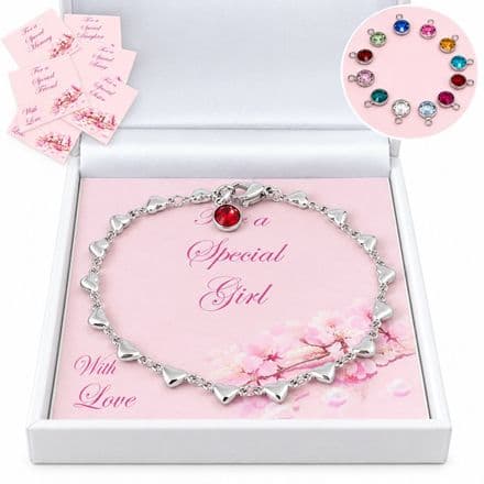 Birthstone Bracelet with Heart Link Chain for Girls & Women