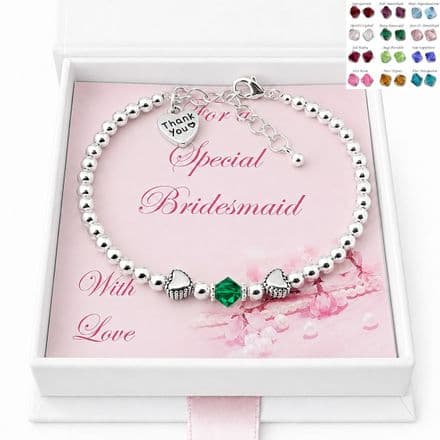 Birthstone Bracelet with Hearts for Bridesmaid, Flower Girl, Maid of Honour