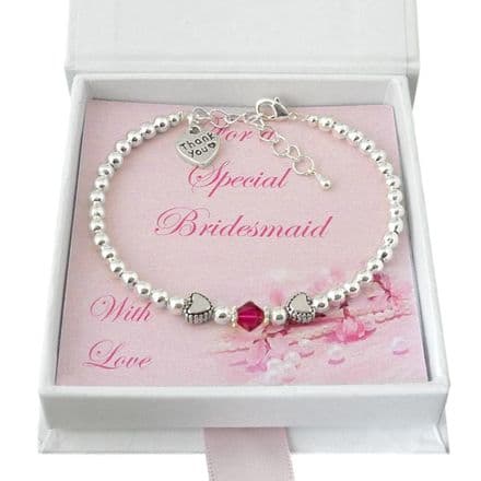 Birthstone Bracelet with Hearts for Bridesmaid, Flower Girl, Maid of Honour