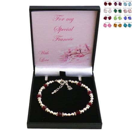 Birthstone Bracelet with I Love You Charm for Wife, Fiancée etc