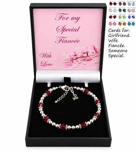 Birthstone Bracelet with I Love You Charm for Wife, Fiancée etc