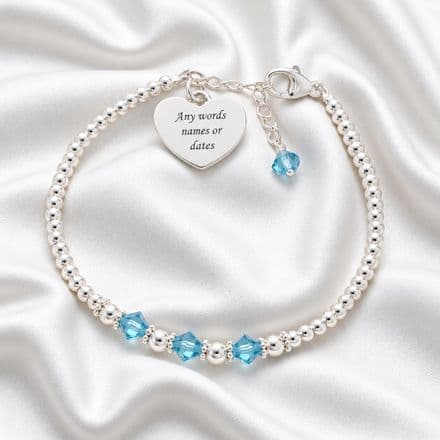 Birthstone Bracelet with Silver Beads and Engraving
