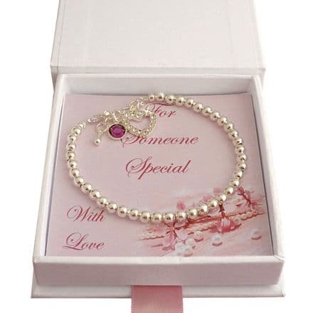 Birthstone Bracelet with Silver Beads, Gift For Daughter, Mum etc