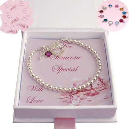 Birthstone Bracelet with Silver Beads, Gift For Daughter, Mum etc