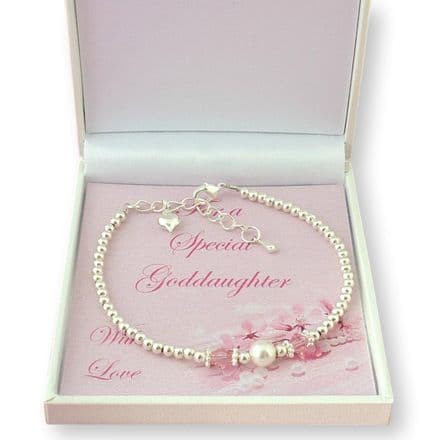 Birthstone Bracelet with Single Pearl for Goddaughter, Daughter etc