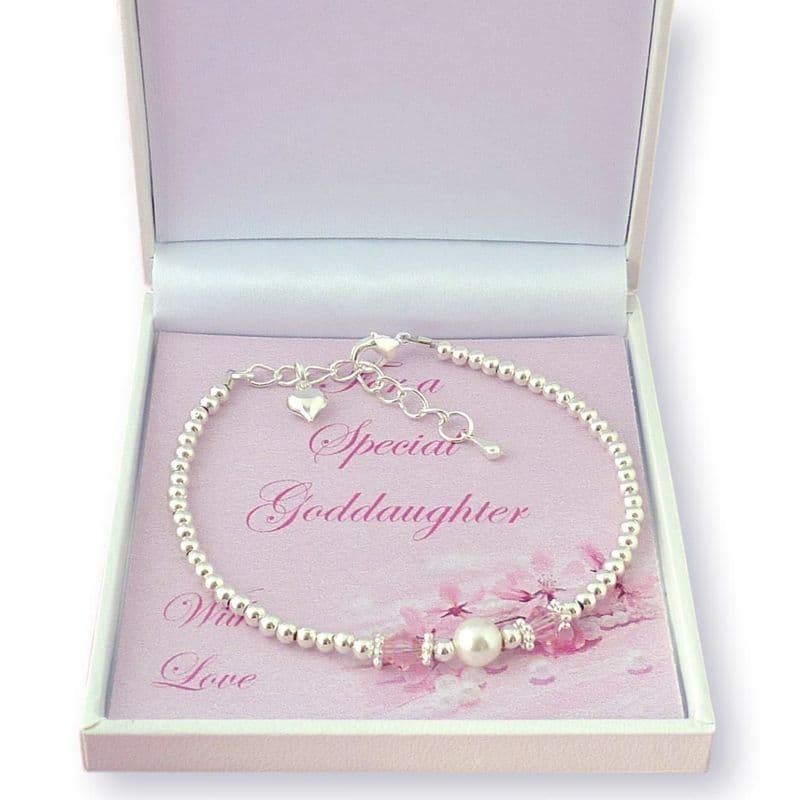Birthstone Bracelet with Single Pearl for Goddaughter, Daughter etc | Jewels 4 Girls