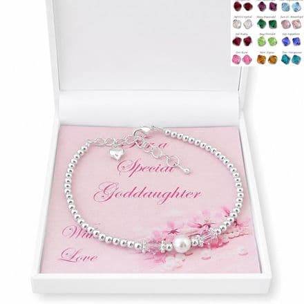 Birthstone Bracelet with Single Pearl for Goddaughter, Daughter etc