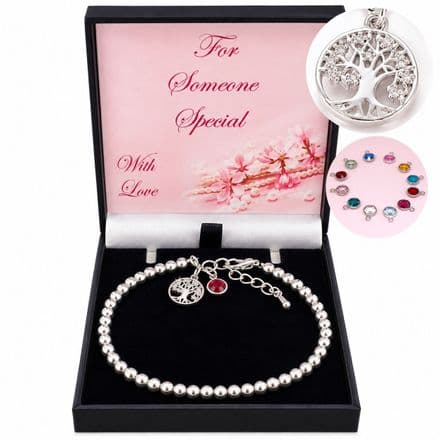 Birthstone Bracelet with Tree of Life Charm, Gift for Her