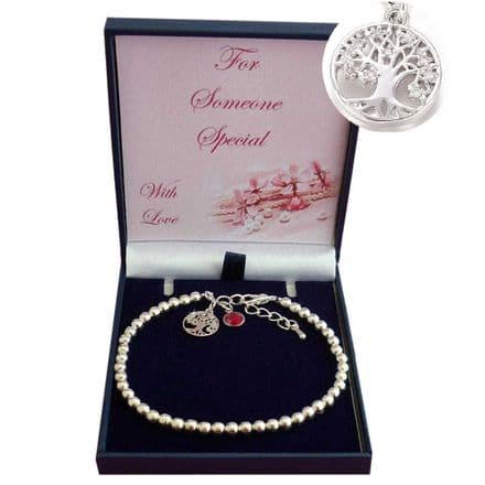 Birthstone Bracelet with Tree of Life Charm, Gift for Her