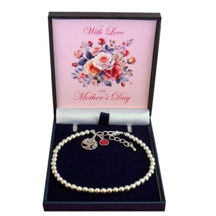 Birthstone Bracelet with Tree of Life Charm, Gift for Mother's Day