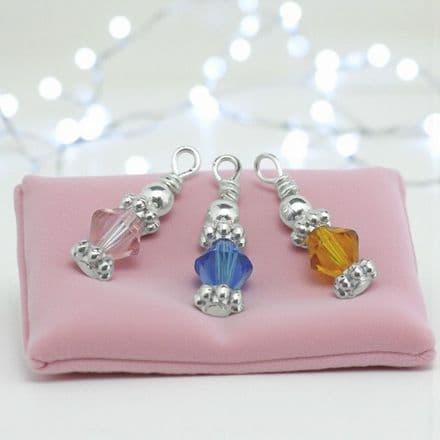 Birthstone Charm - Single, Sterling Silver.