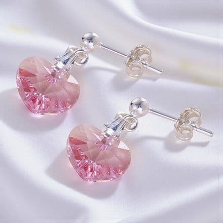 Birthstone Crystal Heart Earrings, Many Colours