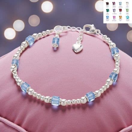 Birthstone Cube Bracelet, Sterling Silver