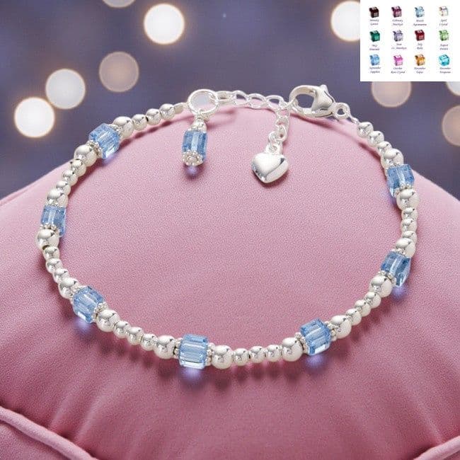 Birthstone Cube Bracelet, Sterling Silver | Jewels 4 Girls