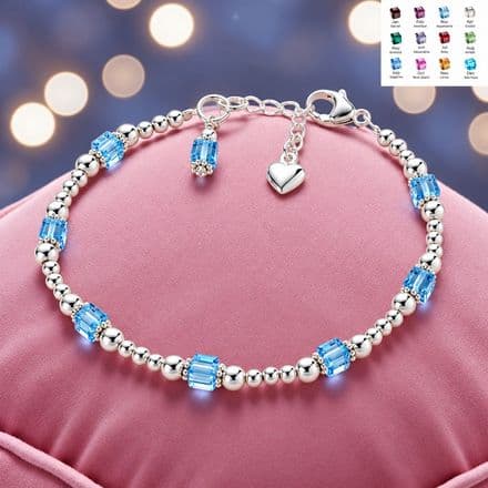 Birthstone Cube Bracelet, Sterling Silver