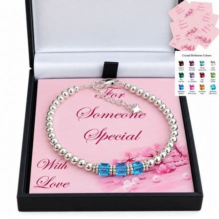 Birthstone Cubes Bracelet on Card Mount for Sister, Mum, Daughter etc