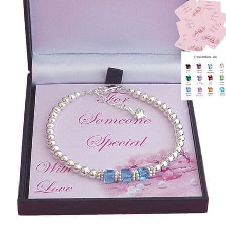 Birthstone Cubes Bracelet on Card Mount for Sister, Mum, Daughter etc