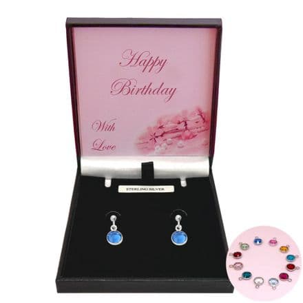 Birthstone Earrings, 925 Silver, Dangly, Drop, Gift for Sister, Daughter, Mum