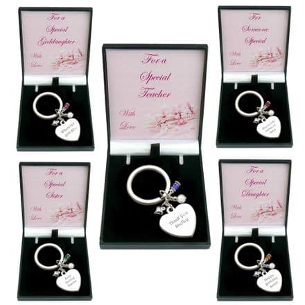 Birthstone Heart Keyring with Engraving in Special Gift Box