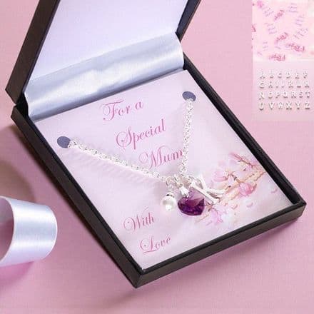 Birthstone Heart Necklace, Card for Mum, Sister etc