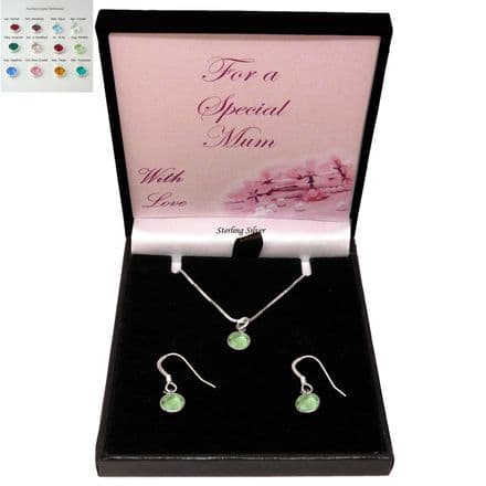Birthstone Jewellery Set, 925 Silver, Necklace, Earrings, Gift for Sister, Daughter...