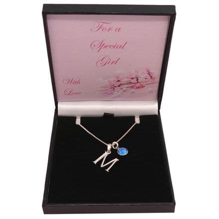 Birthstone Necklace for Girls with 925 Silver Letter & Birthstone Channel