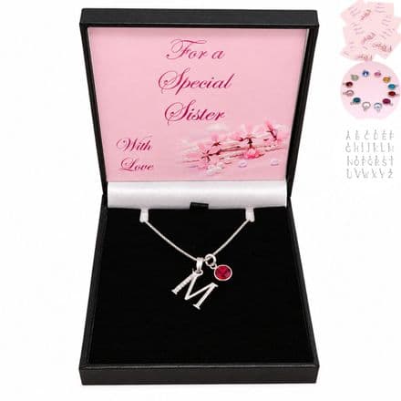 Birthstone Necklace for Girls with 925 Silver Letter & Birthstone Channel