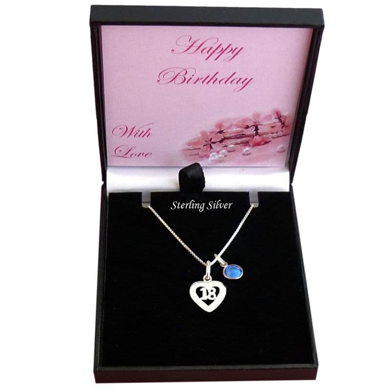 Birthstone Necklace with 18 Pendant, Sterling Silver Jewels Girls