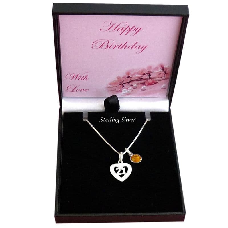 Birthstone Necklace with 21 Pendant, Sterling Silver Jewels Girls - Main Image