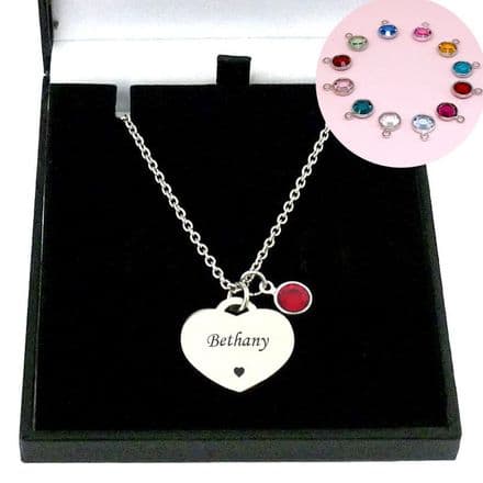 Birthstone Necklace with Engraving in Gift Box