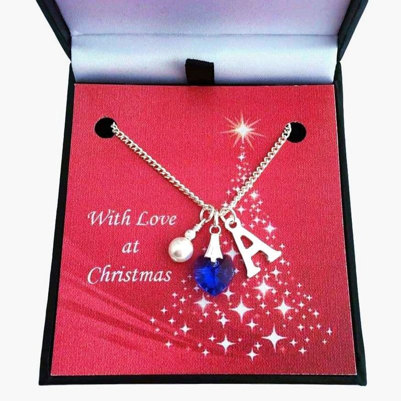 Birthstone Heart Necklace with Letter Charm and Pearl. | Jewels 4 Girls
