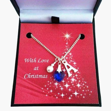 Birthstone Necklace with letter Charm for Christmas