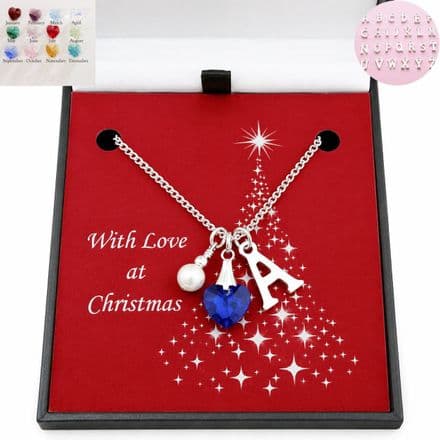 Birthstone Necklace with letter Charm for Christmas