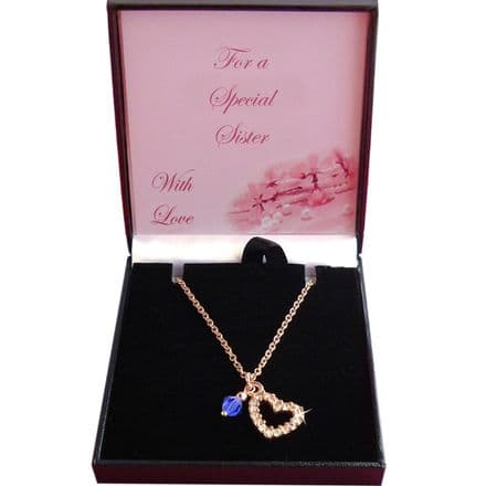 Birthstone Necklace with Rose Gold Heart Pendant