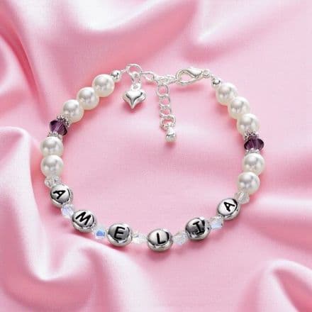 Birthstone Pearl Name Bracelet Premium