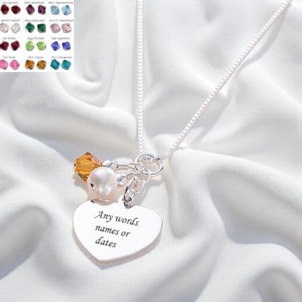 Birthstone & Pearl Silver Personalised Necklace
