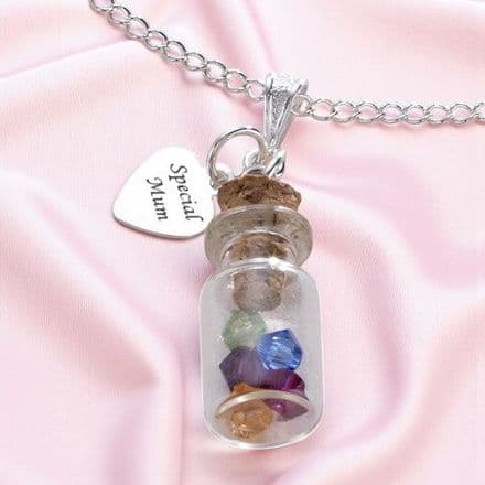 Birthstones in a Bottle Engraved Heart Necklace
