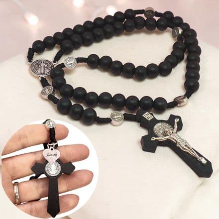 Black Wooden Rosary Beads, Personalised