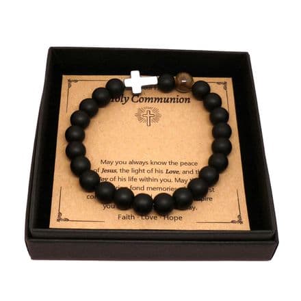 Boys Stretch Bracelet with Cross, Gift for First Holy Communion Day