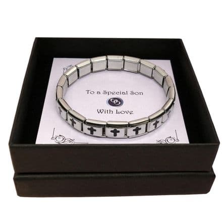 Boys Stretch Bracelet with Crosses, Gift for First Holy Communion, Baptism