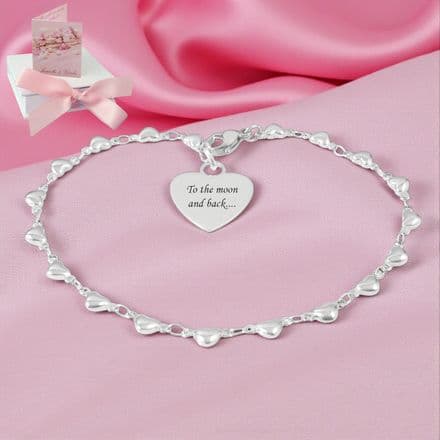 Bracelet for a Woman or Girl, Personalised with Any Engraving, Delicate Heart Links
