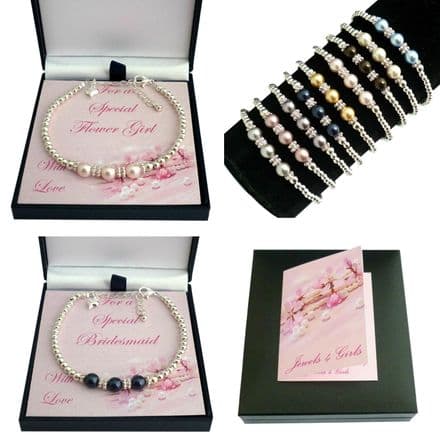 Bracelet for Bridesmaid or Flower Girl with Pearls, Many Colours