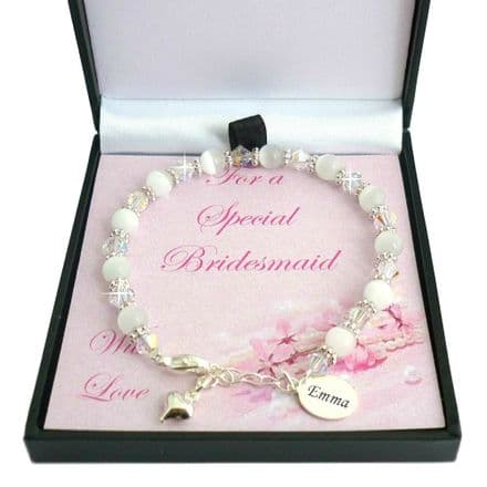 Bracelet for Bridesmaid with Engraved Silver Tag