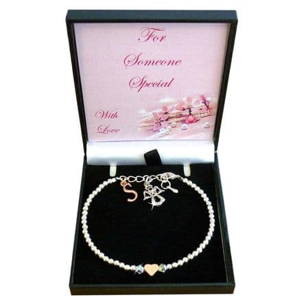Bracelet with Angel and Letter Charm, For Niece, Daughter etc